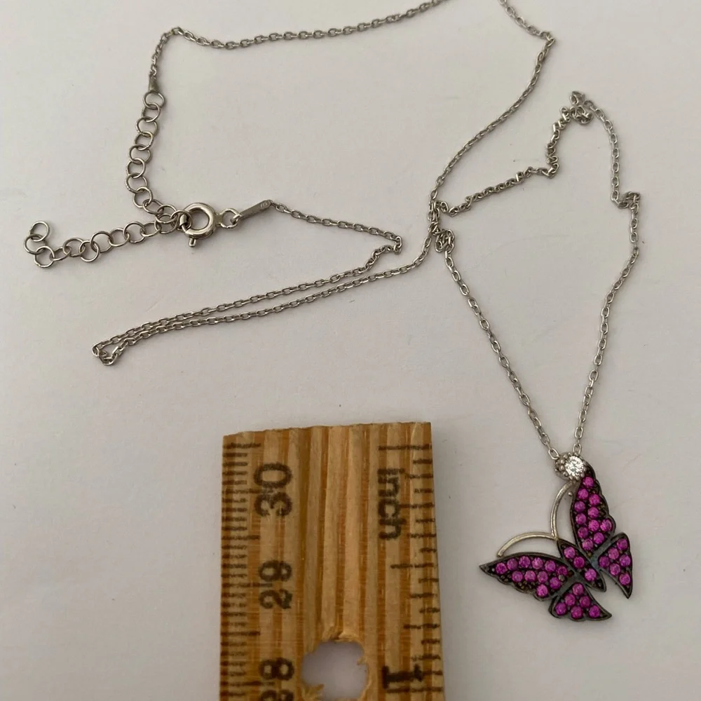 🦋925 Silver pink cz butterfly necklace